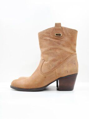 Bandolino Zephy Tan Brown Leather 2.5" Block Heel Pull On Cowgirl Boots - 9.5